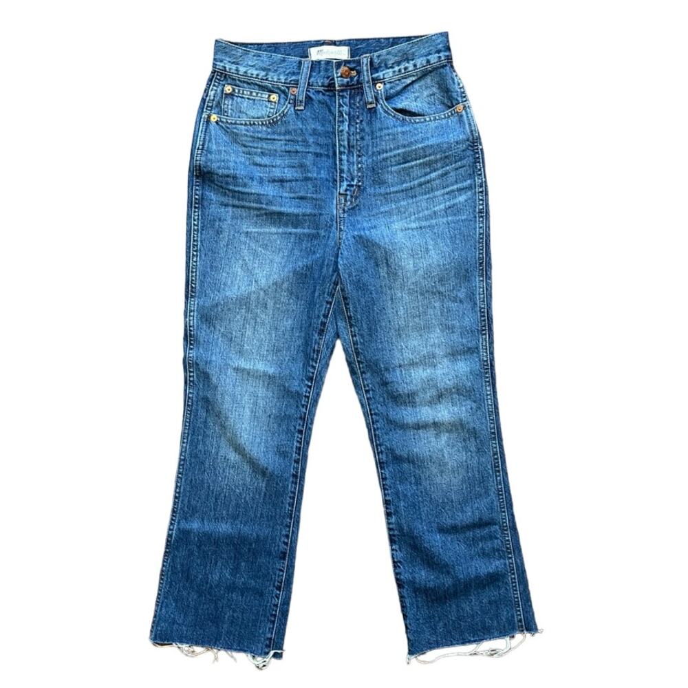 MADEWELL Rigid Demi Boot Crop Jeans in Dark Wash  High rise Raw hem  SZ 26